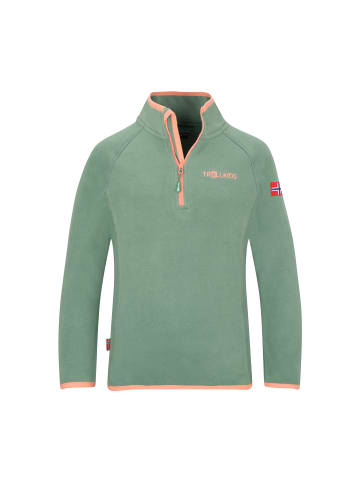 Trollkids Fleece-Pullover "Nordland" in Blattgrün/Koralle