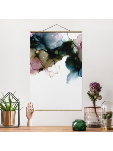 WALLART Stoffbild mit Posterleisten - Blumenbogen mit Gold in Blau