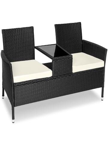 tectake Rattan-Gartensitzbank, 2-Sitzer, 133 x 63 x 84 cm, 6-cm-Polster