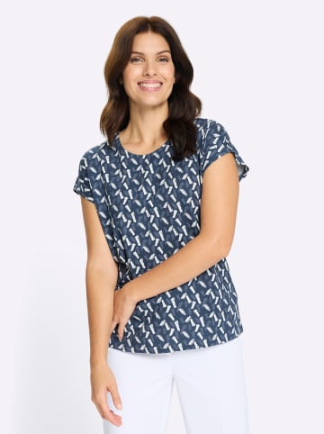 Sieh an! Kurzarmshirt in dunkelblau-ecru-bedruckt