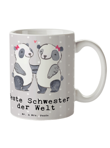 Mr. & Mrs. Panda Tasse Panda Beste Schwester der Welt mit Spruch in Grau Pastell