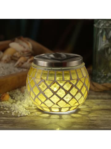 MARELIDA LED Solar Windlicht Mosaik Solarglas H: 9cm in gelb