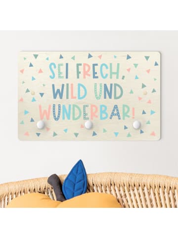 WALLART Kindergarderobe Holz - Sei frech, wild und wunderbar in Türkis