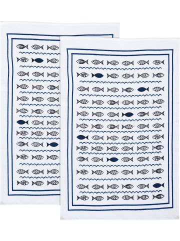 Erwin Müller Frottier, Baumwolle Frottier-Geschirrtuch 2er-Pack in Fische weiß