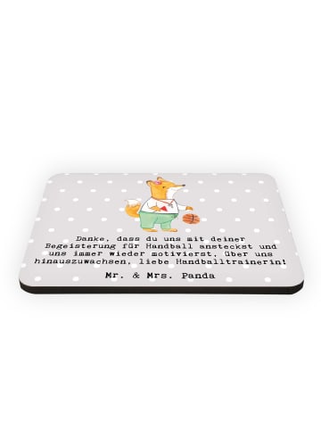Mr. & Mrs. Panda Magnet Handball Trainerin Dankeschön mit Spruch in Grau Pastell