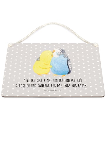 Mr. & Mrs. Panda Wandbild Holz Wellensittich Liebe mit Spruch in Grau Pastell