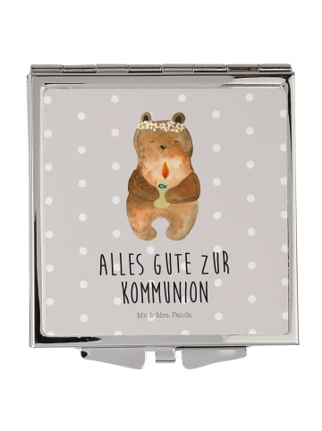 Mr. & Mrs. Panda Handtaschenspiegel quadratisch Bär Kommunion mi... in Grau Pastell