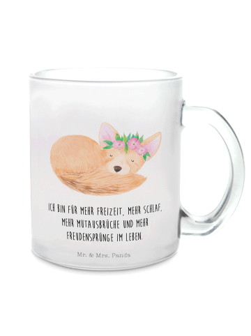 Mr. & Mrs. Panda Teetasse Wüstenfuchs Blumen mit Spruch in Transparent