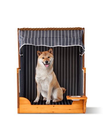 relaxdays Hundestrandkorb "Gestreift" in Dunkelblau / Natur – (B)75 x (H)95 x (T)65 cm