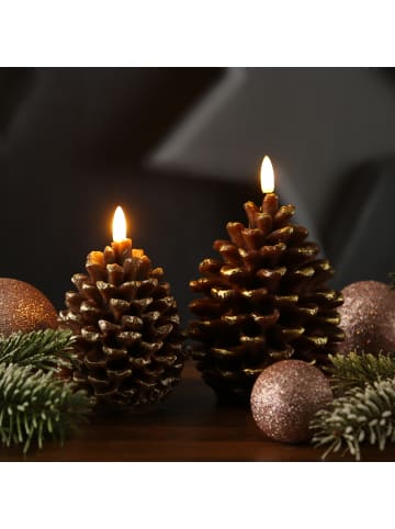 MARELIDA LED Kerze Tannenzapfen Echtwachs H: 13cm in braun