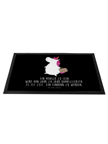 Mr. & Mrs. Panda Sauberlaufteppich Einhorn Koffer mit Spruch in Schwarz