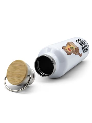 Mr. & Mrs. Panda Wasserflasche Otter Blumenstrauß mit Spruch in Weiß