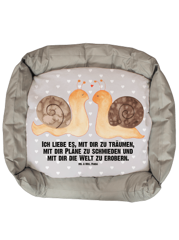 Mr. & Mrs. Panda Hundebett Schnecken Liebe mit Spruch in Grau Pastell
