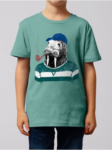 wat? Apparel T-Shirt Walross in Teal Monstera