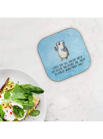 Mr. & Mrs. Panda Tischuntersetzer Pinguin Duschen mit Spruch in Eisblau