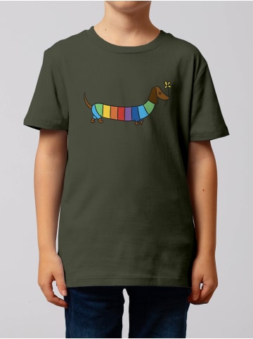 wat? Apparel T-Shirt Regenbogen Dackel in Khaki