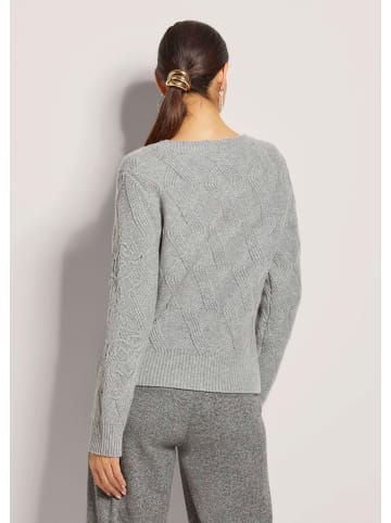 MADELEINE Rundhals-Wollpullover mit Kordelstickerei in silbergrau / melange