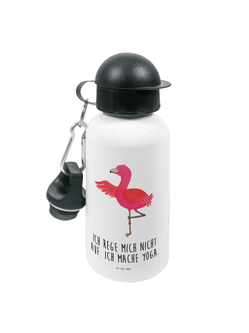 Mr. & Mrs. Panda Kindertrinkflasche Flamingo Yoga mit Spruch in Weiß