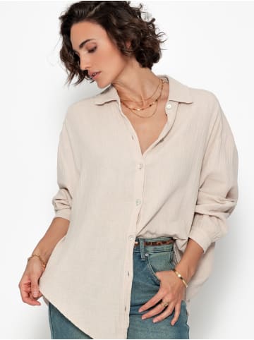 SASSYCLASSY Oversize Musselin Bluse in Beige