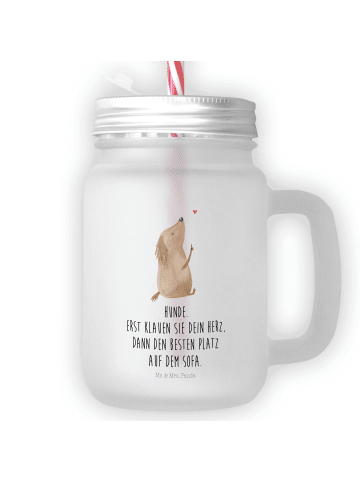 Mr. & Mrs. Panda Blümchentailglas Hund Liebe mit Spruch in Transparent