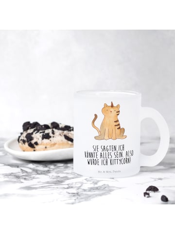 Mr. & Mrs. Panda Teetasse Einhorn Katze mit Spruch in Transparent