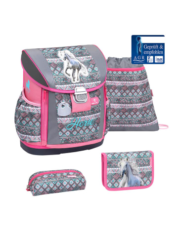 Belmil 4tlg-Set: Schulranzen Horse Aruba Blue in grau – (H)37 x (B) 31 x (T) 17 cm