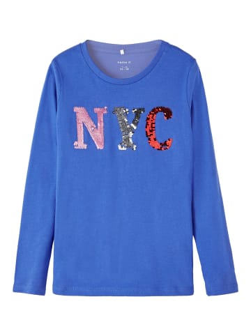name it Langarm Pailletten Jersey Oberteil NKFOSILIA in Blau-2