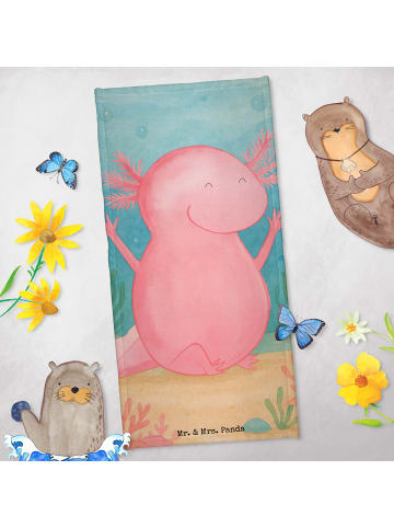 Mr. & Mrs. Panda Handtuch Axolotl Hurra Design ohne Spruch in Grau Pastell