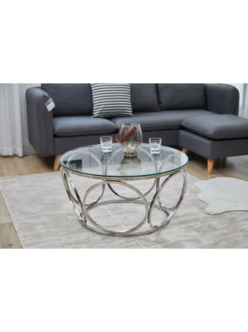 SalesFever Couchtisch rund Ø 80 cm Klarglasplatte 8 mm und Edelstahlgestell in Silber