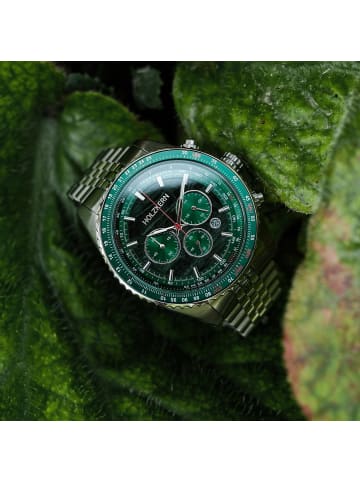 Holzkern Herrenuhr Chronograph Openhorizon Marmor Grün/Silberfarben