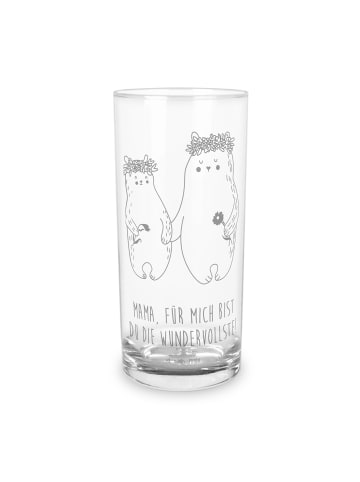 Mr. & Mrs. Panda Wasserglas Bären mit Blumenkranz mit Spruch in Transparent