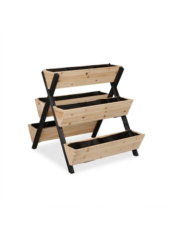 relaxdays Vertikalbeet in Natur/ Schwarz - (B)75 x (H)82 x (T)90 cm