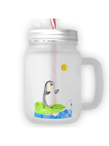Mr. & Mrs. Panda Glas Pinguin Surfer ohne Spruch in Transparent