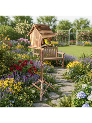 relaxdays Vogelfutterhaus in Braun - (B)32 x (H)107 x (T)27 cm