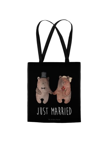 Mr. & Mrs. Panda Tragetasche Bär Heirat mit Spruch in Schwarz