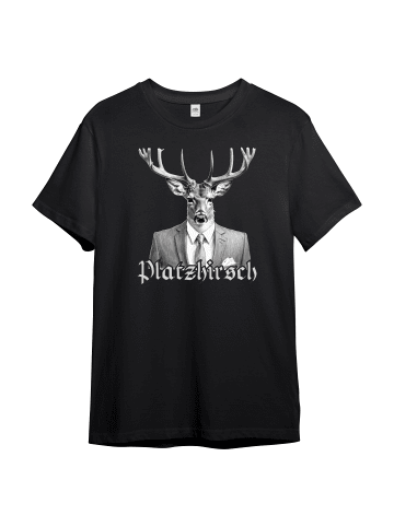 PAULGOS Herren T-Shirt, Platzhirsch mit Sakko, Hirschkopf in Schwarz