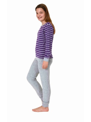 NORMANN Frottee Pyjama langarm Bündchen Schlafanzug Herz - 71570 in lila