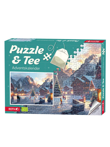 ROTH Puzzle und Tee-Adventskalender Motiv Eislaufen in Türkis