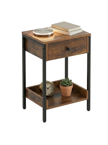 relaxdays Beistelltisch "1 Schublade" in Braun/ Schwarz - (B)38 x (H)69,5 x (T)28 cm