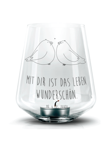 Mr. & Mrs. Panda Gravur Windlicht Turteltauben Liebe mit Spruch in Transparent