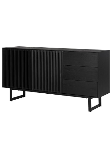 home24 home24 Sideboard 3 Schubladen (1er Set) - Esche Schwarz - Massivholz Esche, MDF & Metall - 160.0 x 80.0 x 40.0 cm in Esche Schwarz