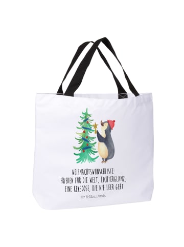 Mr. & Mrs. Panda Shopper Tasche Pinguin Weihnachtsbaum mit Spruch in Weiß