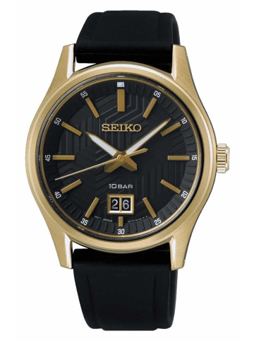 Seiko Herrenuhr Quarz Schwarz/Goldfarben mit Saphirglas