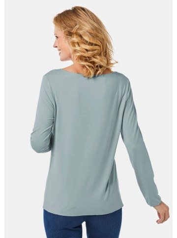 GOLDNER Kurzgröße:  Rundhalsshirt Langarmshirt mit tonaler Zierkante in jade