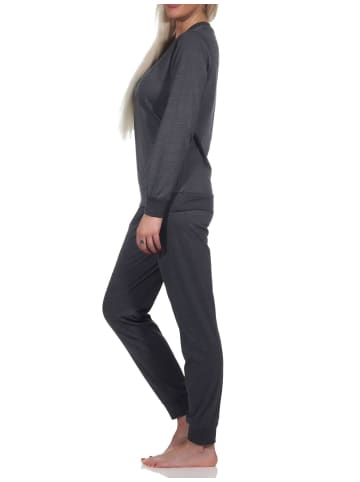 langarm Schlafanzug Pyjama Bündchen und Stern - 83346 in anthrazit