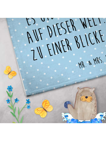 Mr. & Mrs. Panda Gästehandtuch Pinguin mit Kind mit Spruch in Blau Pastell