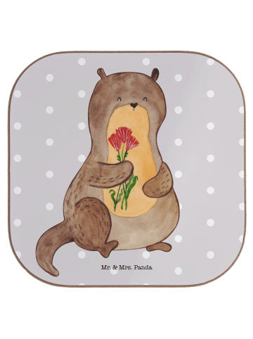 Mr. & Mrs. Panda gläseruntersetzer Otter Blumenstrauß ohne Spruch in Grau Pastell
