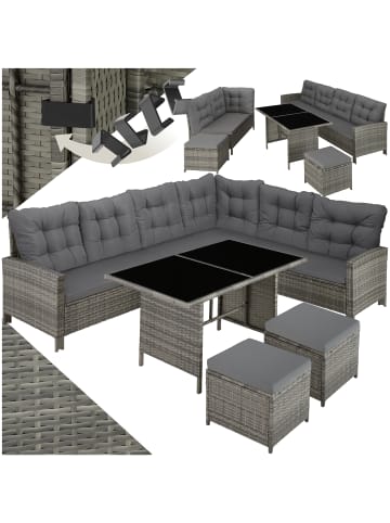 tectake Rattan Lounge für 6 bis 8 Personen, mit Sicherheitsglasplatten