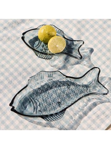IB Laursen Servierplatte FISCH Blau Glas 28x15 cm