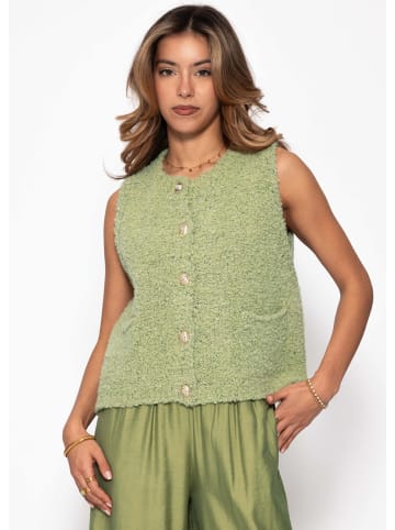 SASSYCLASSY Bouclé-Weste mit Taschen in Grün